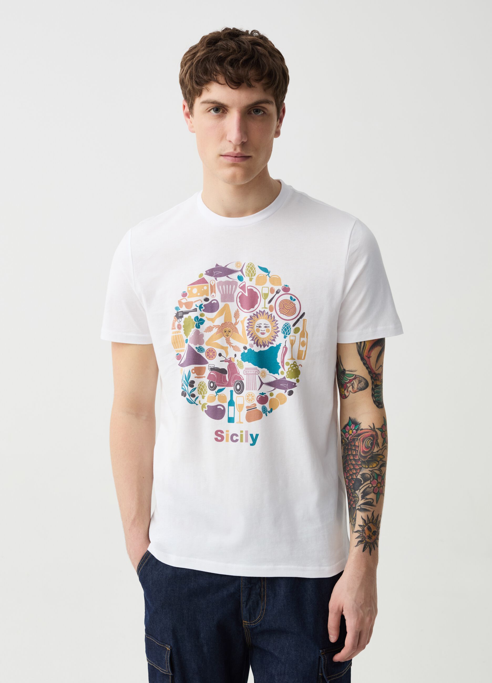 Ovs T-shirt in cotone con stampa Sicilia