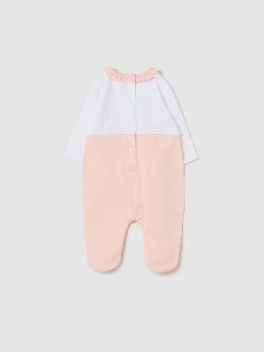 Cotton onesie with feet and girl teddy bear embroidery_1