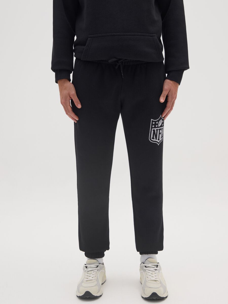 Black cotton blend joggers with NFL logo_1