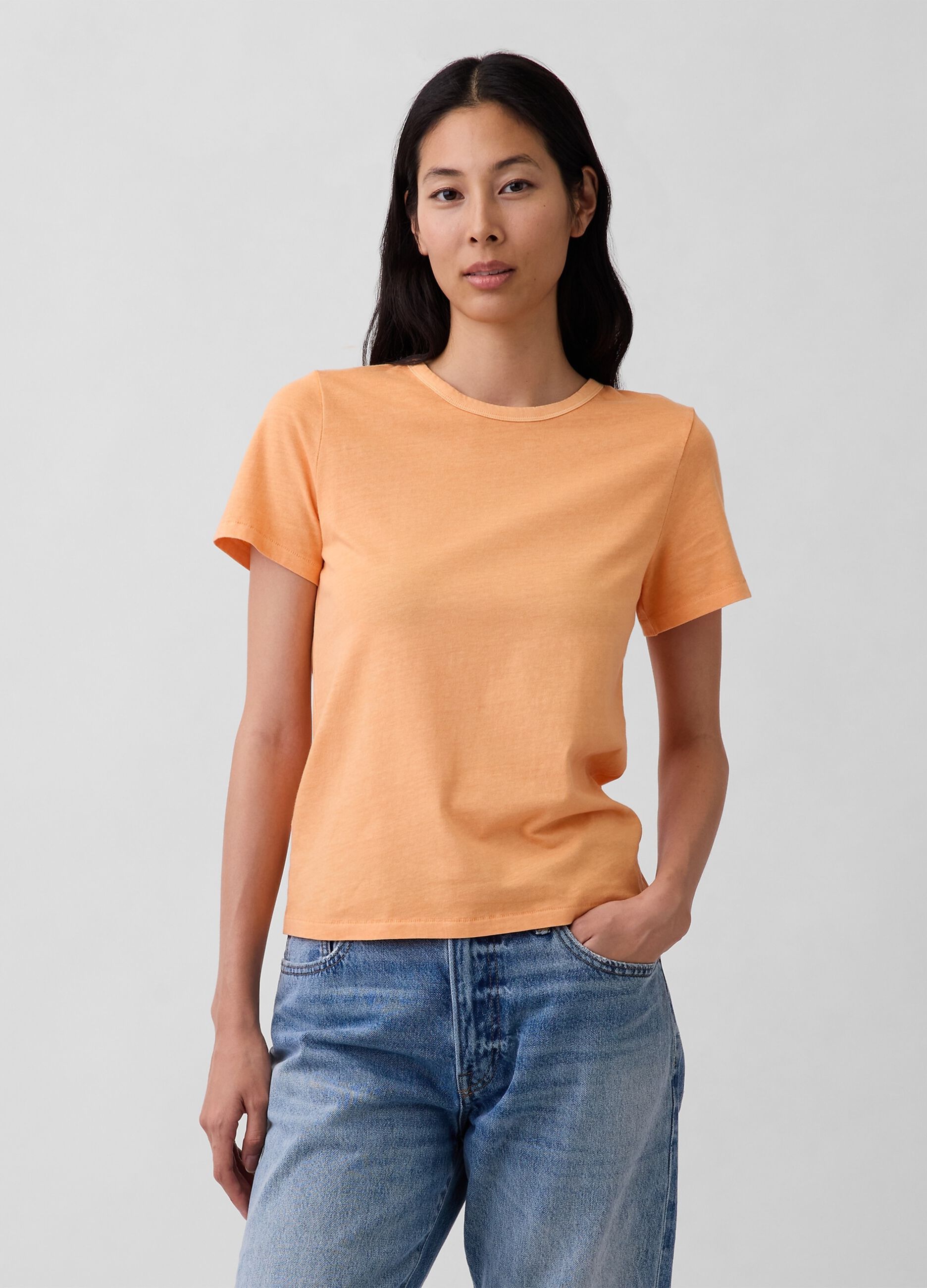 Orange pure cotton crew neck t-shirt regular fit