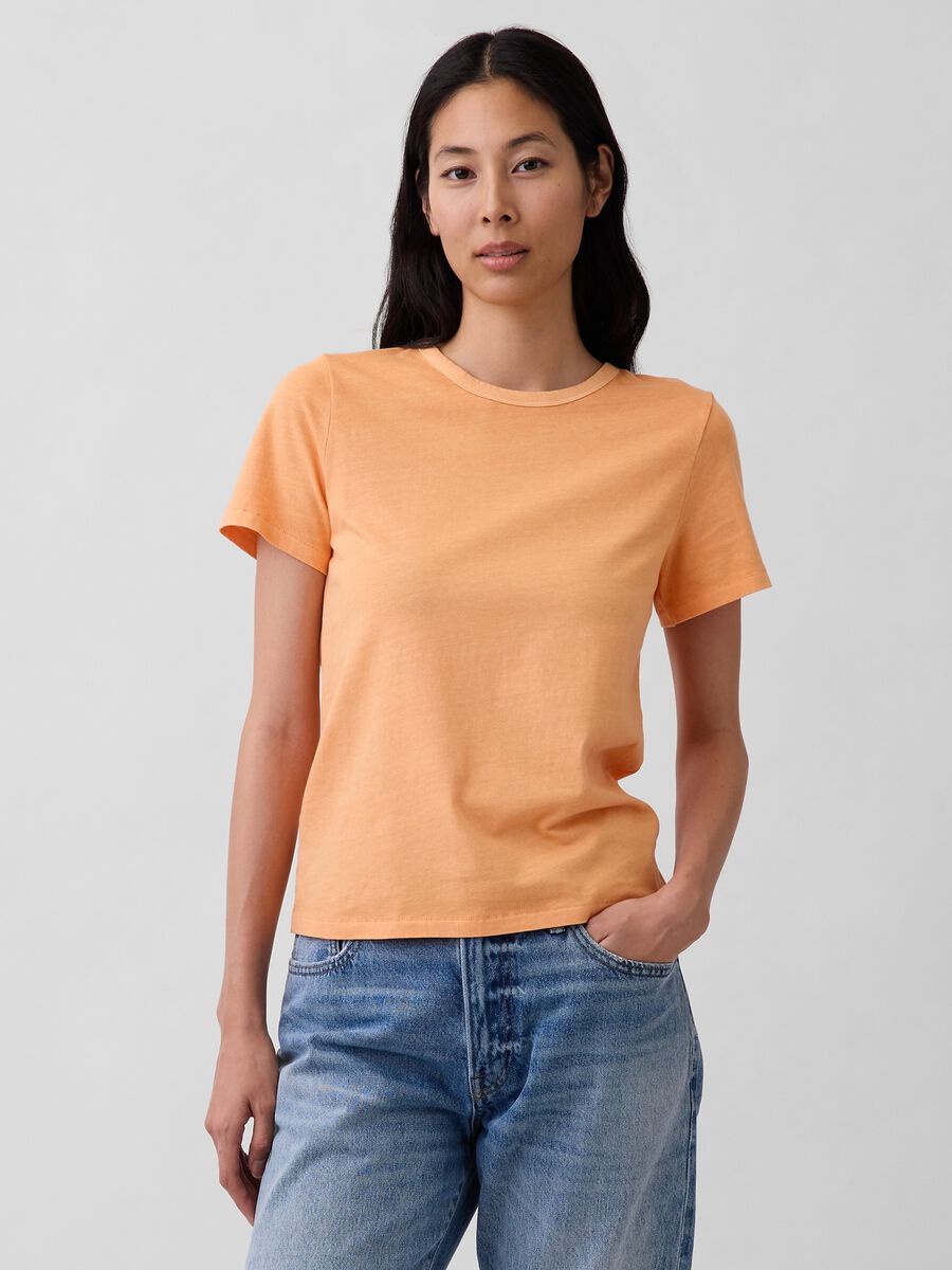 Orange pure cotton crew neck t-shirt regular fit_0