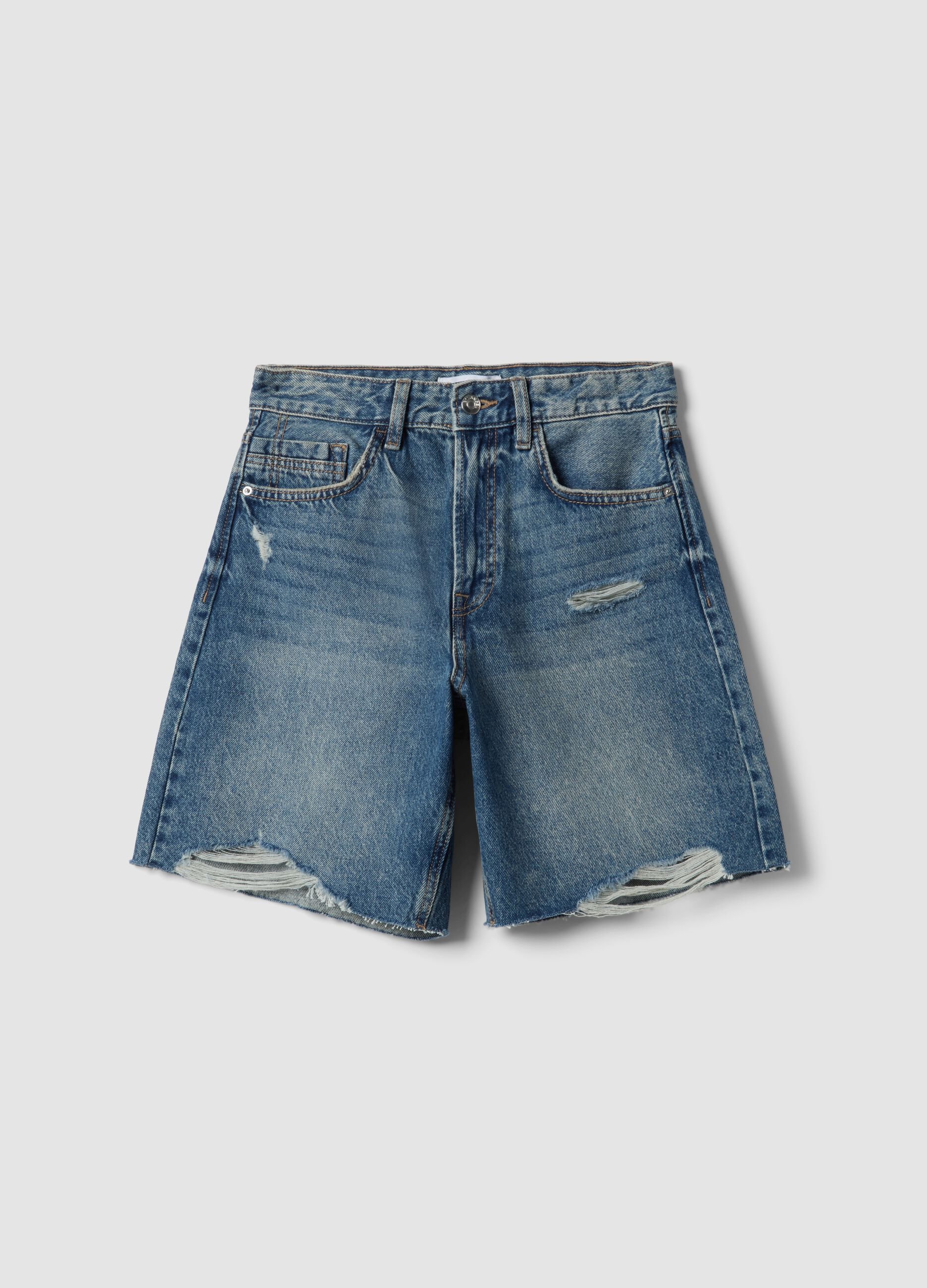 Pure Cotton Blue Denim Shorts with Straight Fit