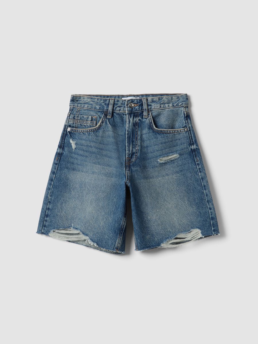 Shorts in puro cotone denim blu straight fit_4