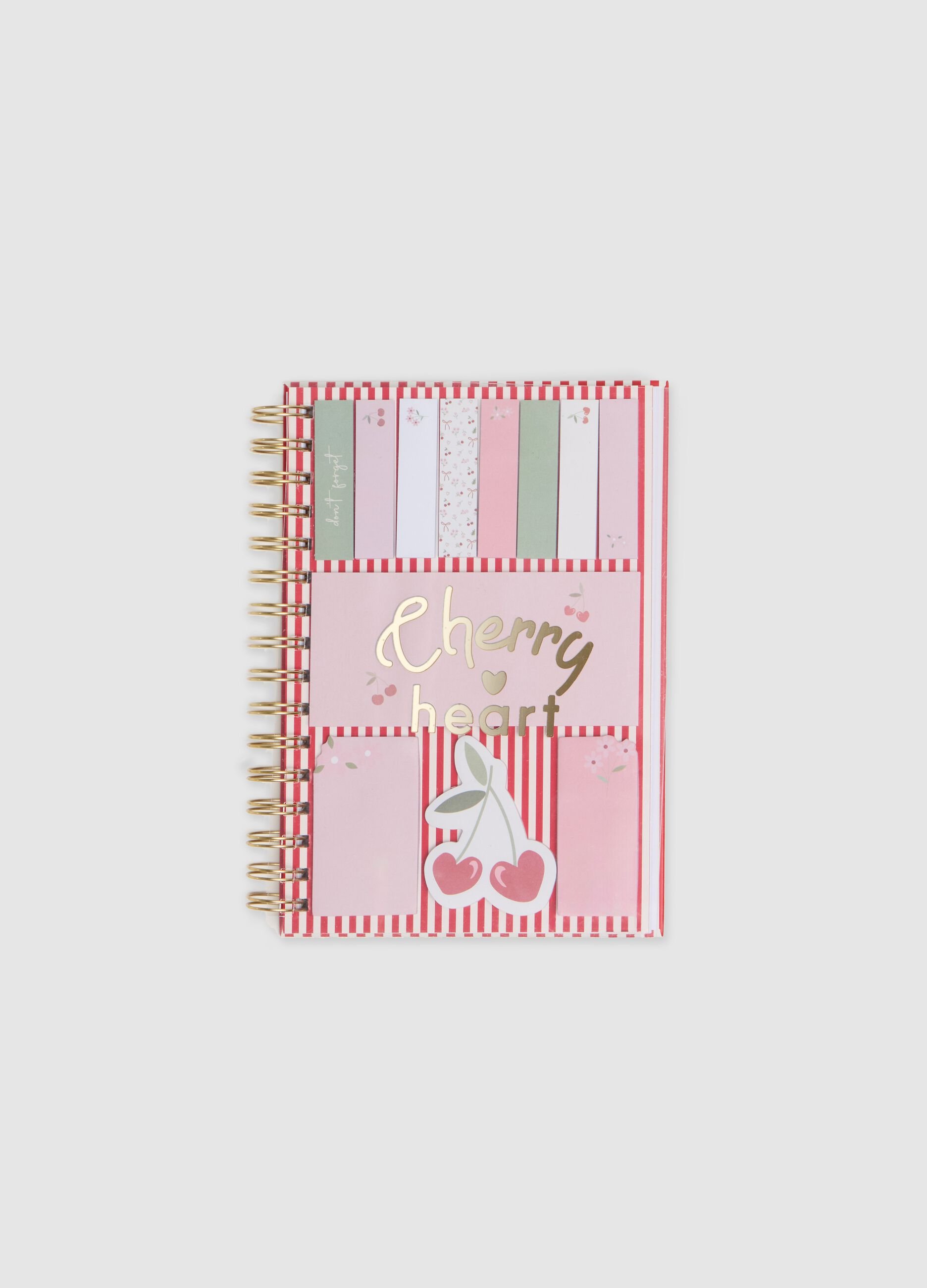 Spiral notepad with cherries motif