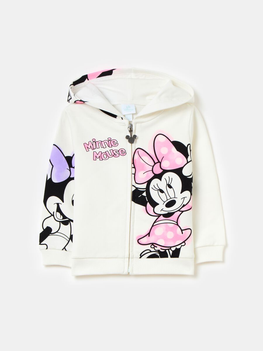 Full-zip sweatshirt with hood and Minnie Mouse print_0