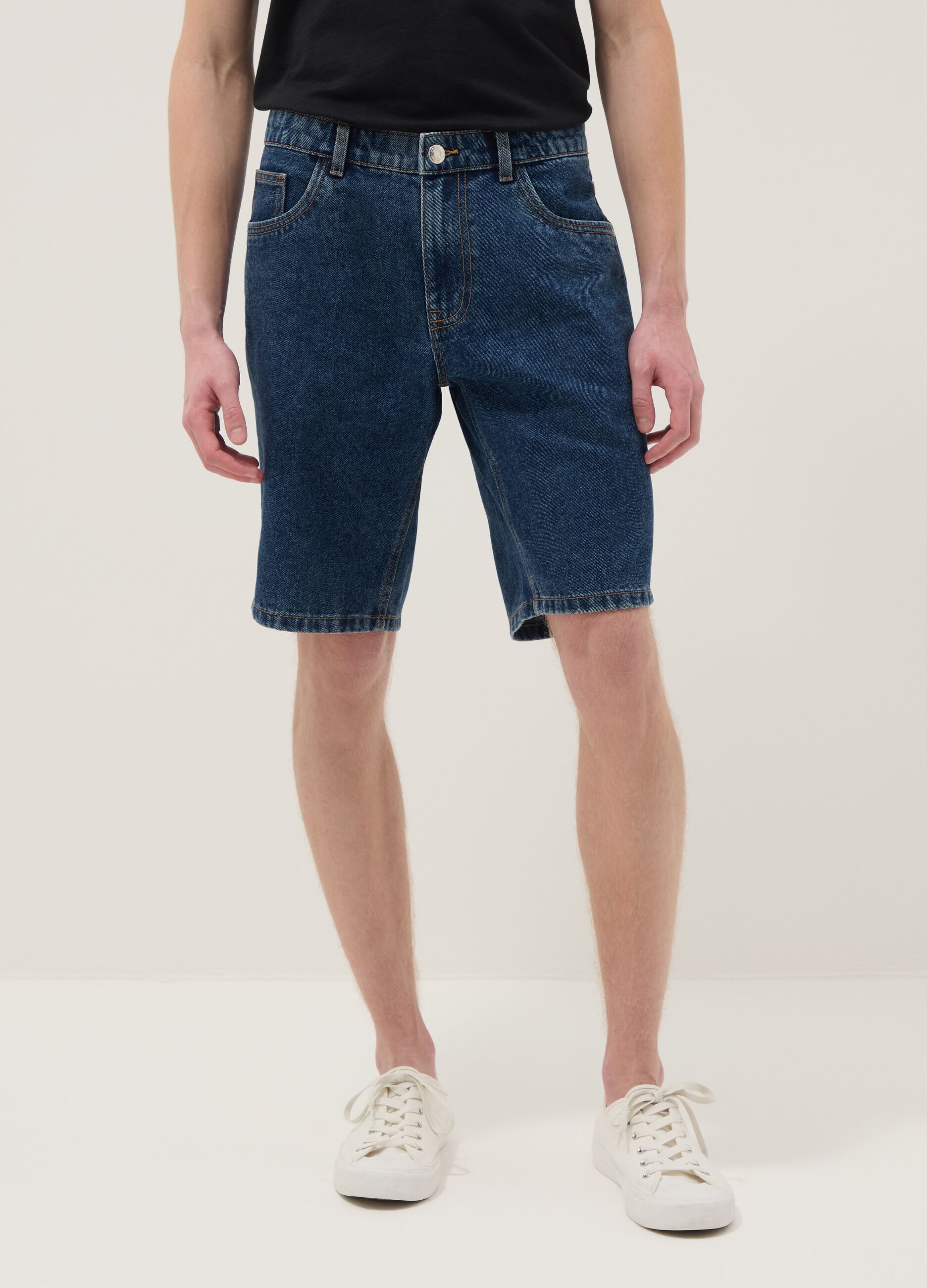 Slim Fit Blue Denim Cotton Blend Shorts