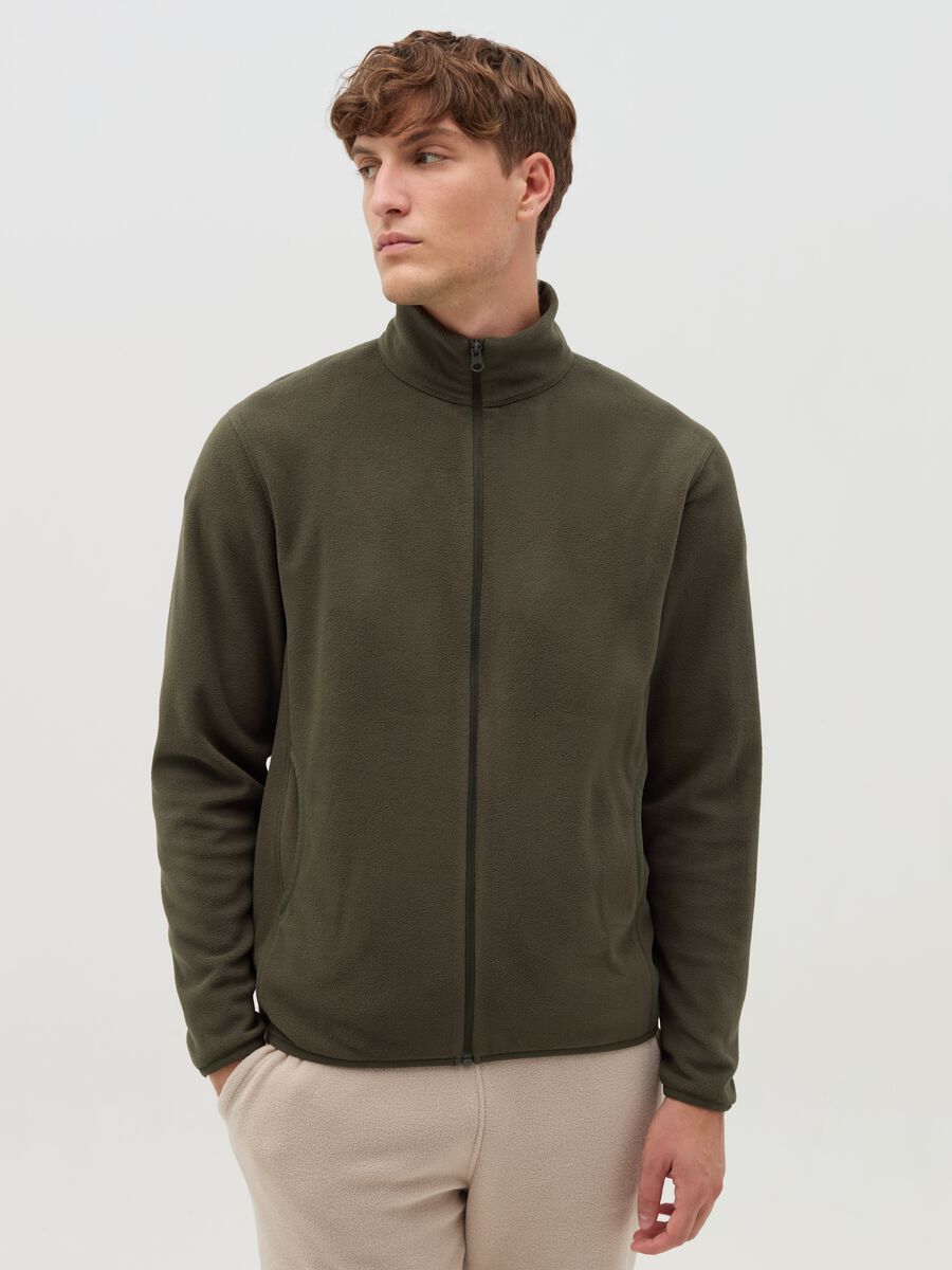 Fleece full-zip sweatshirt with high neck_0