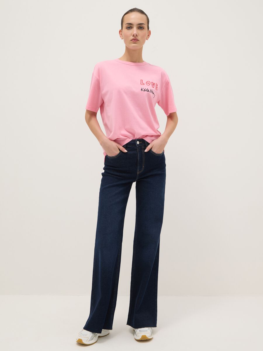 Pink pure cotton T-shirt regular fit with Keith Haring print_1