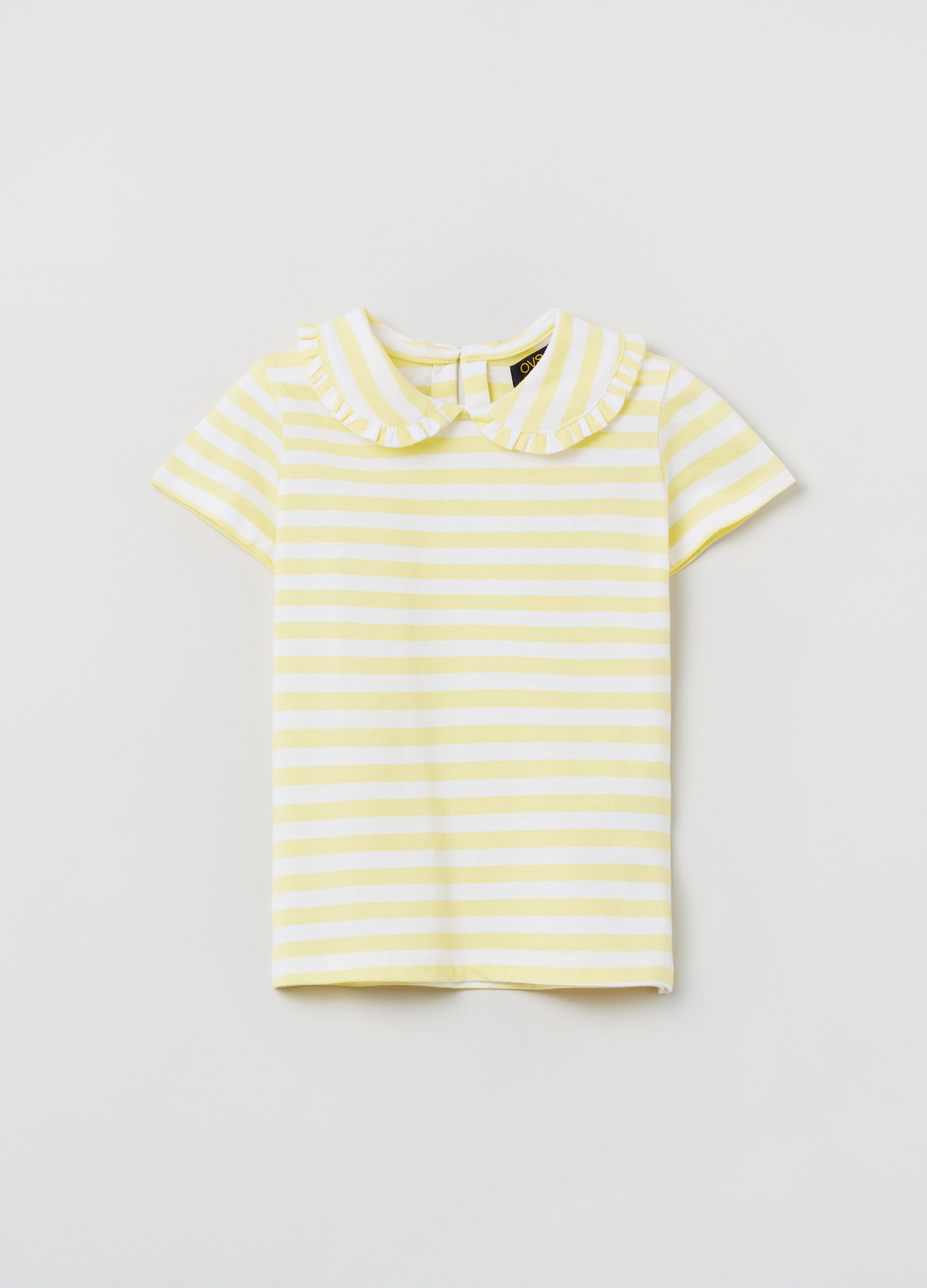Striped cotton T-shirt with collar