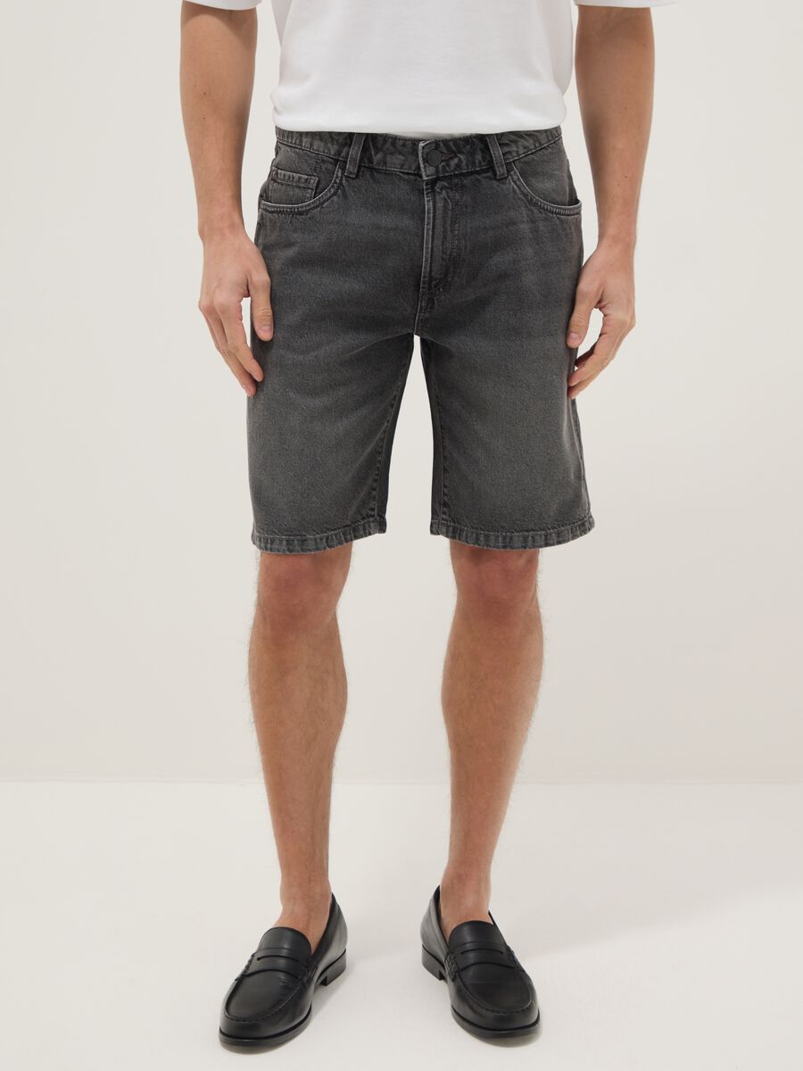 Grey denim Bermuda shorts in pure cotton, regular fit_1