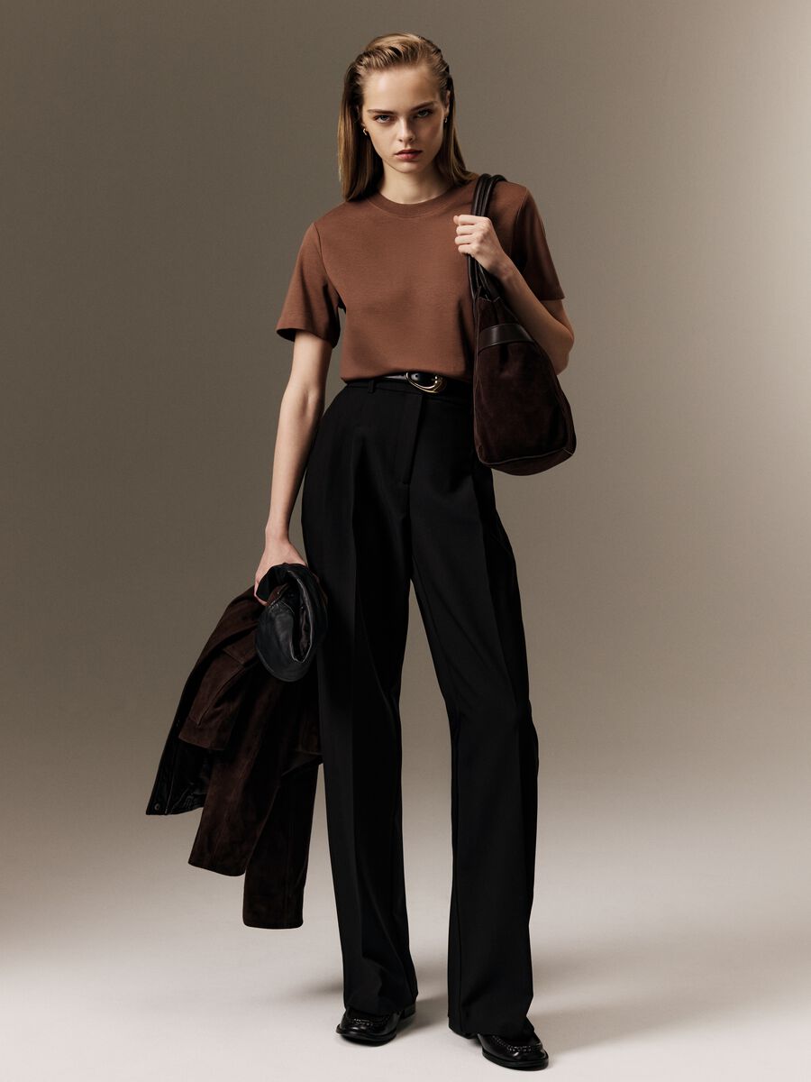 Brown pure cotton relaxed fit t-shirt_0