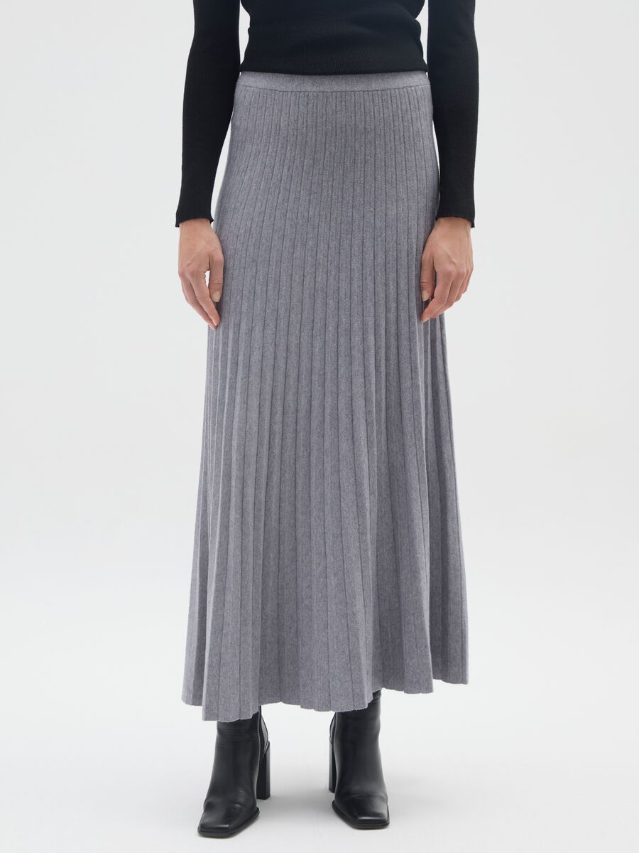 Grey Pleated Long Skirt_1
