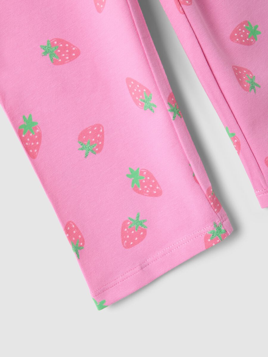 Leggings skinny in cotone biologico elasticizzato rosa da bambina_3