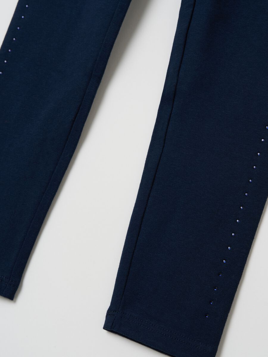 Stretch cotton leggings with diamanté motif_3