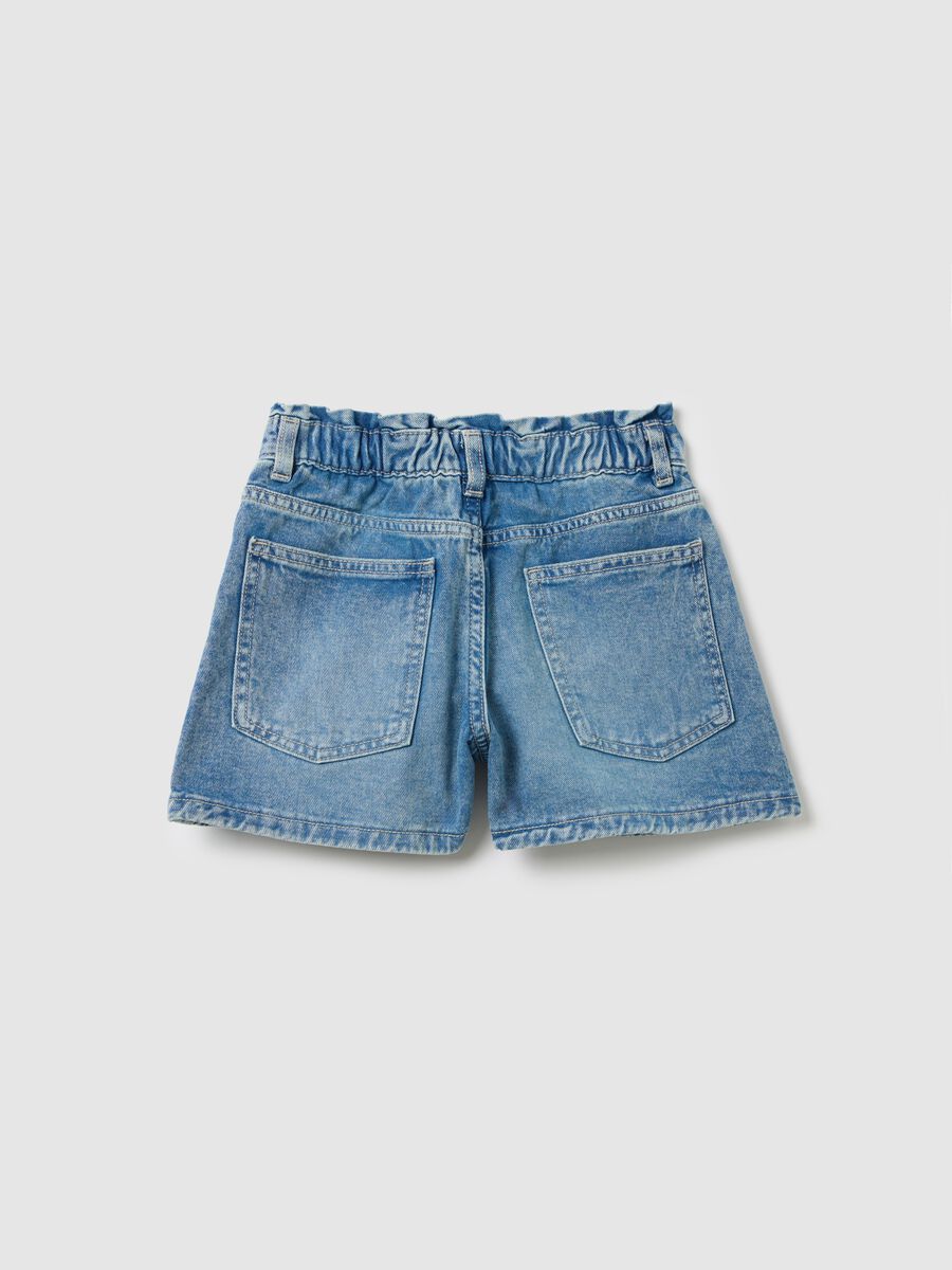 Shorts da ragazza in puro cotone denim blu regular fit a vita alta_4