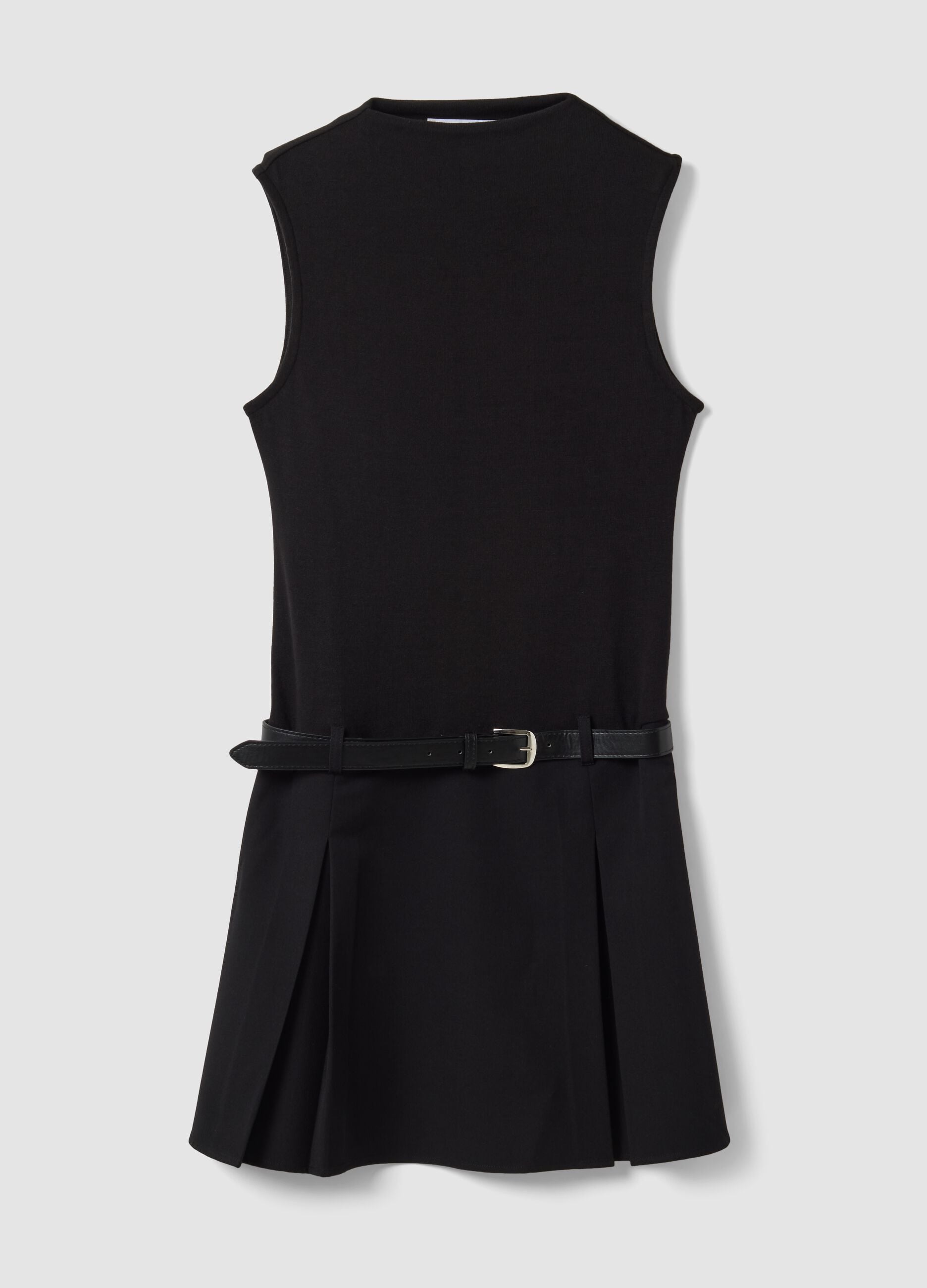 Black stretch viscose dress with structured high neckline