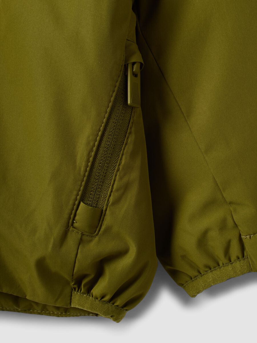 Green water-repellent hooded jacket with zip, regular fit for boys_2