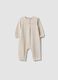 Beige organic stretch cotton sleepsuit with buttons for baby girl_0