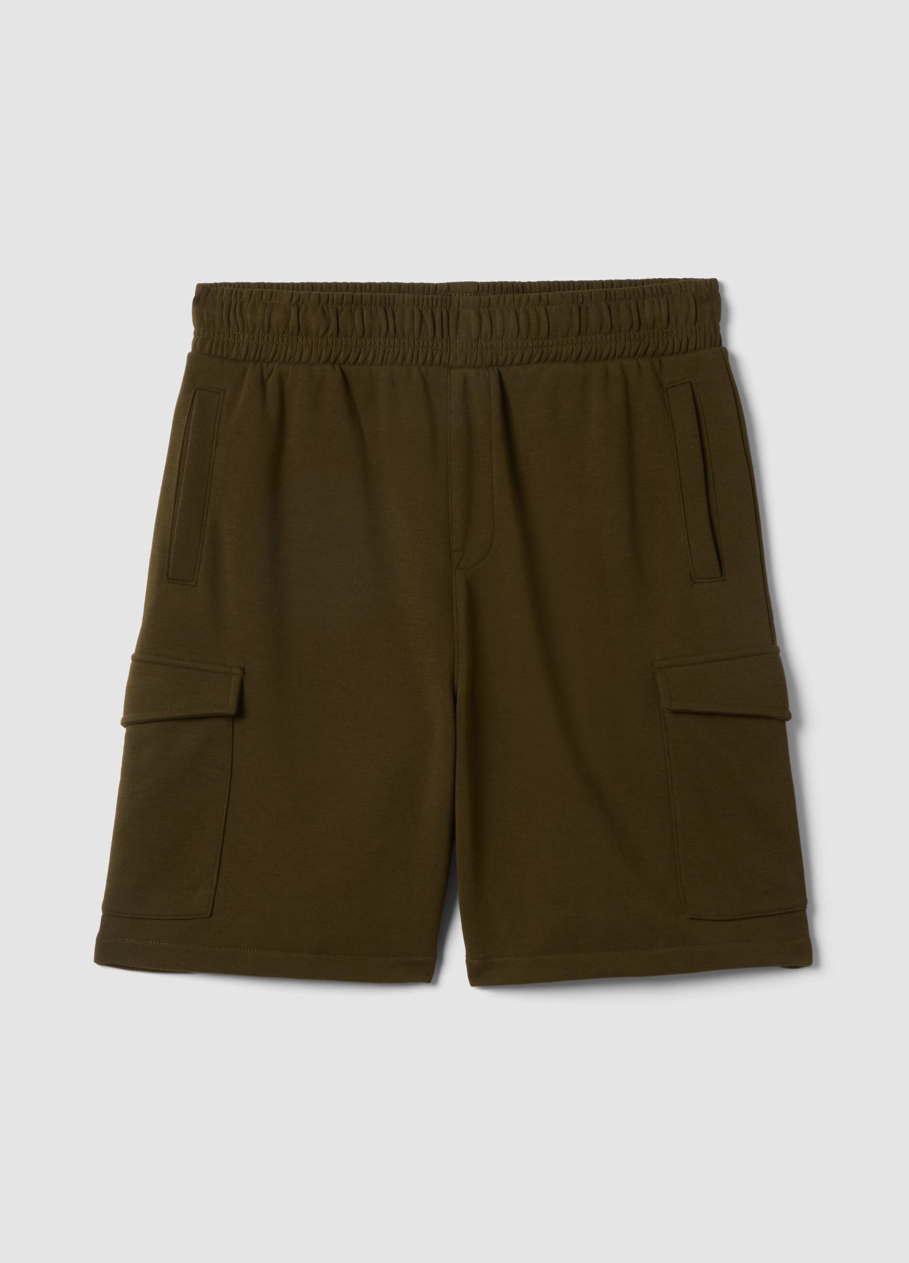 Green cotton-blend cargo Bermuda shorts