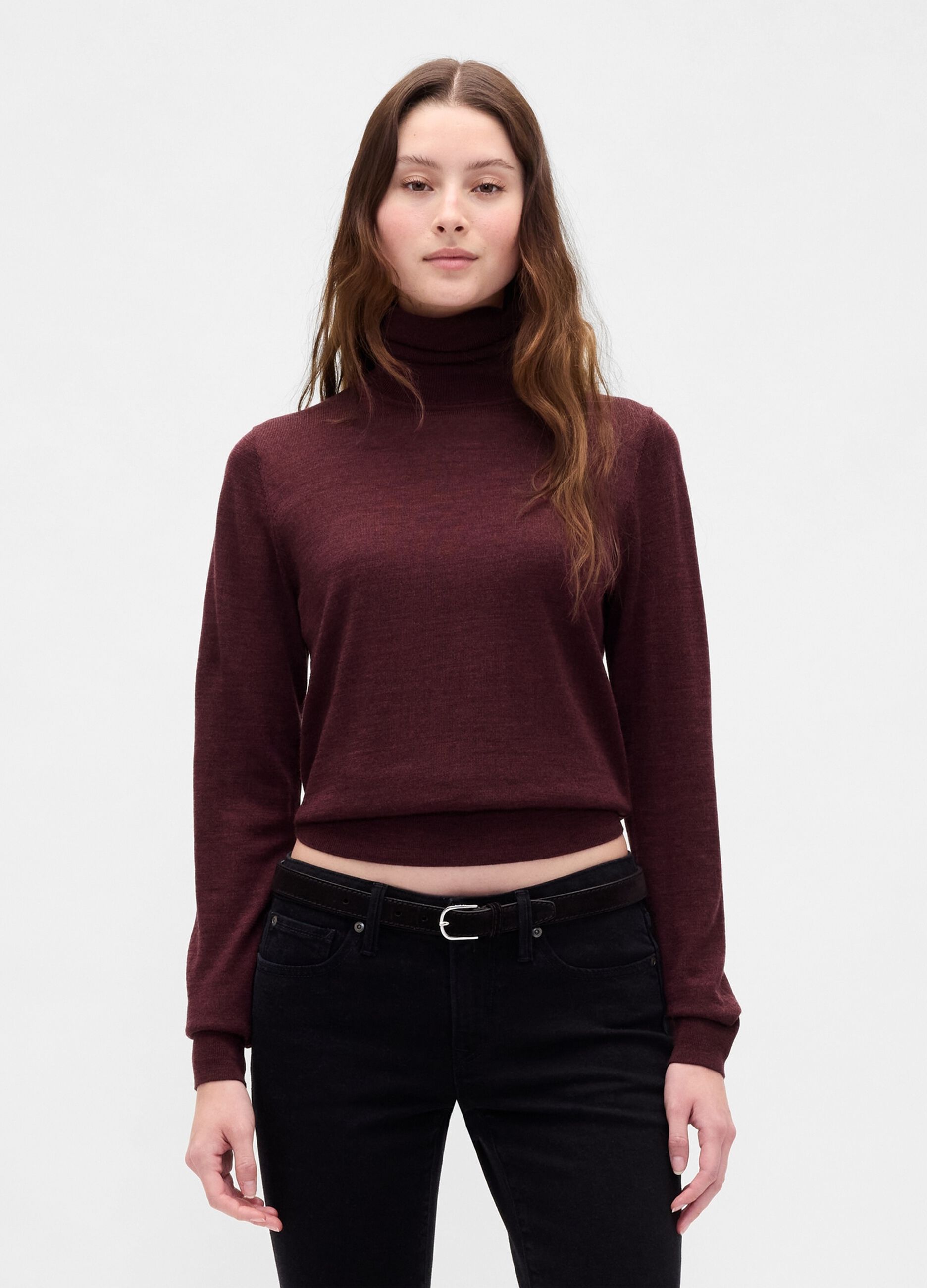 Red wool turtleneck jumper
