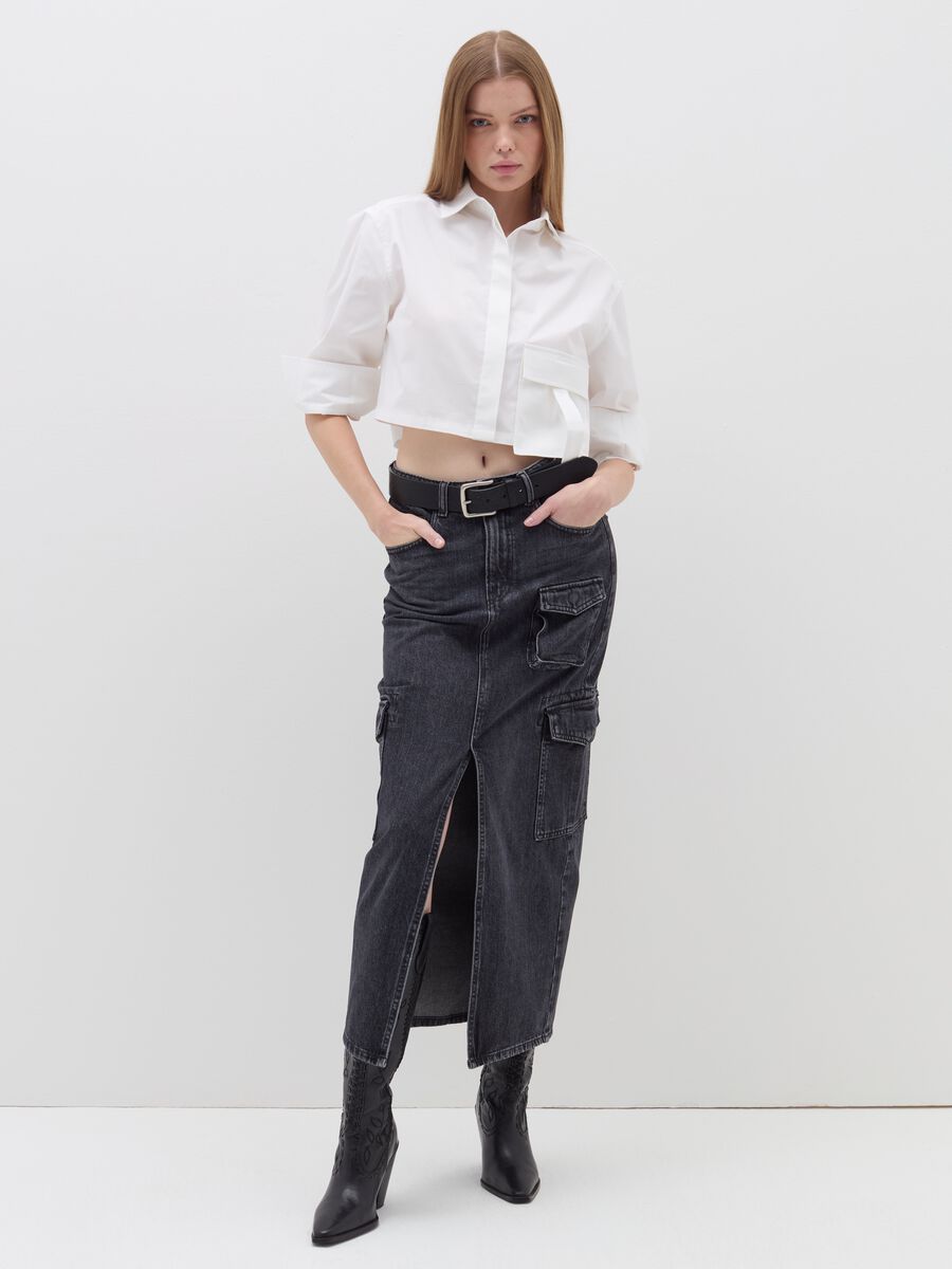 Camicia crop con tasca_1