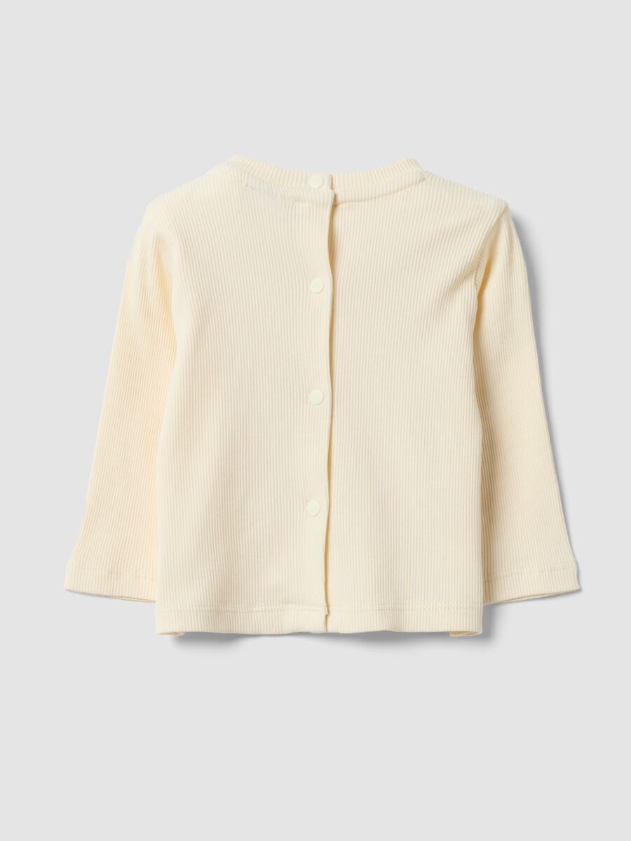 Maglia bianca in puro cotone organico a costine con ricami farfalla per neonata_1