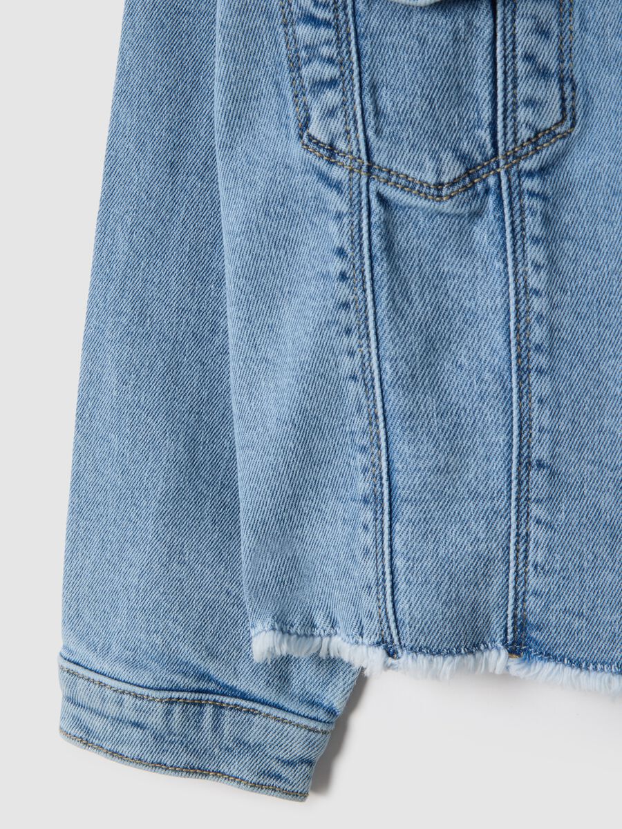 Blue denim cotton jacket regular fit for girls_3