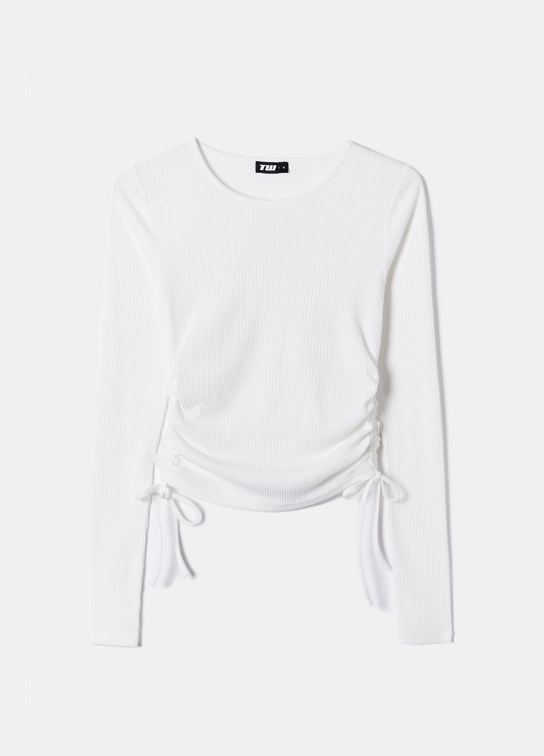 Ribbed crop T-shirt with laces