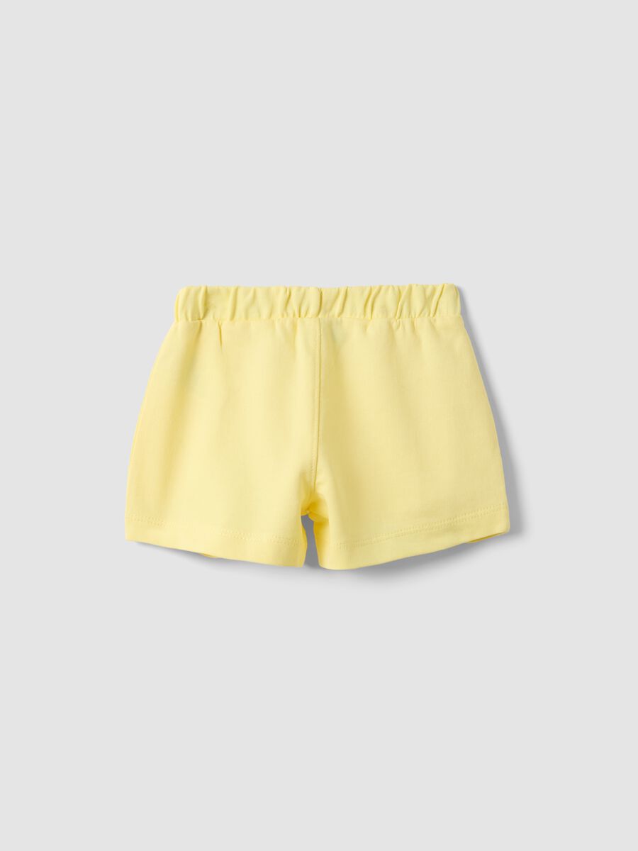 Yellow pure cotton regular fit girls' shorts with bow_1