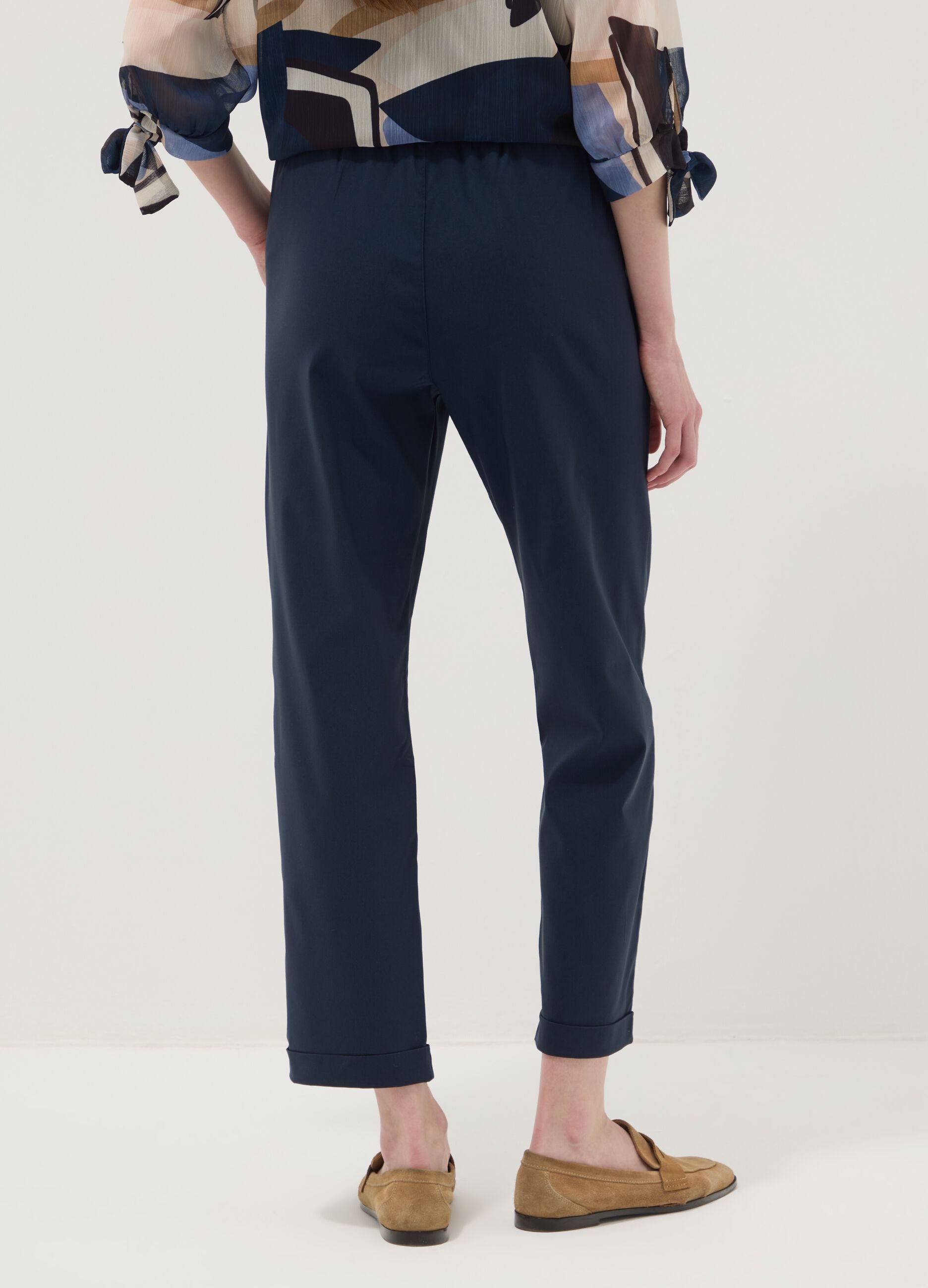 Blue stretch viscose trousers, regular fit
