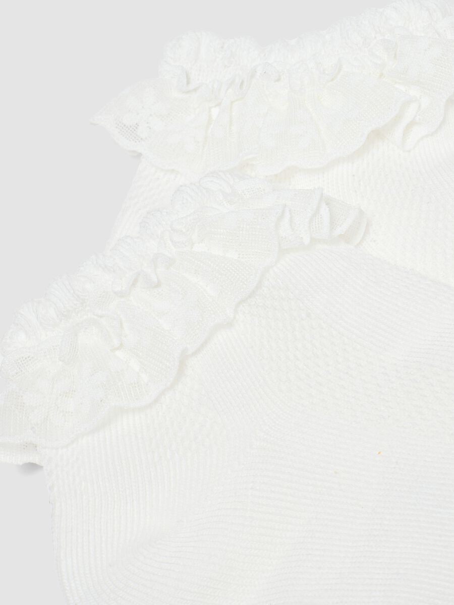 Calze corte in cotone bianco con volant per bambina_1