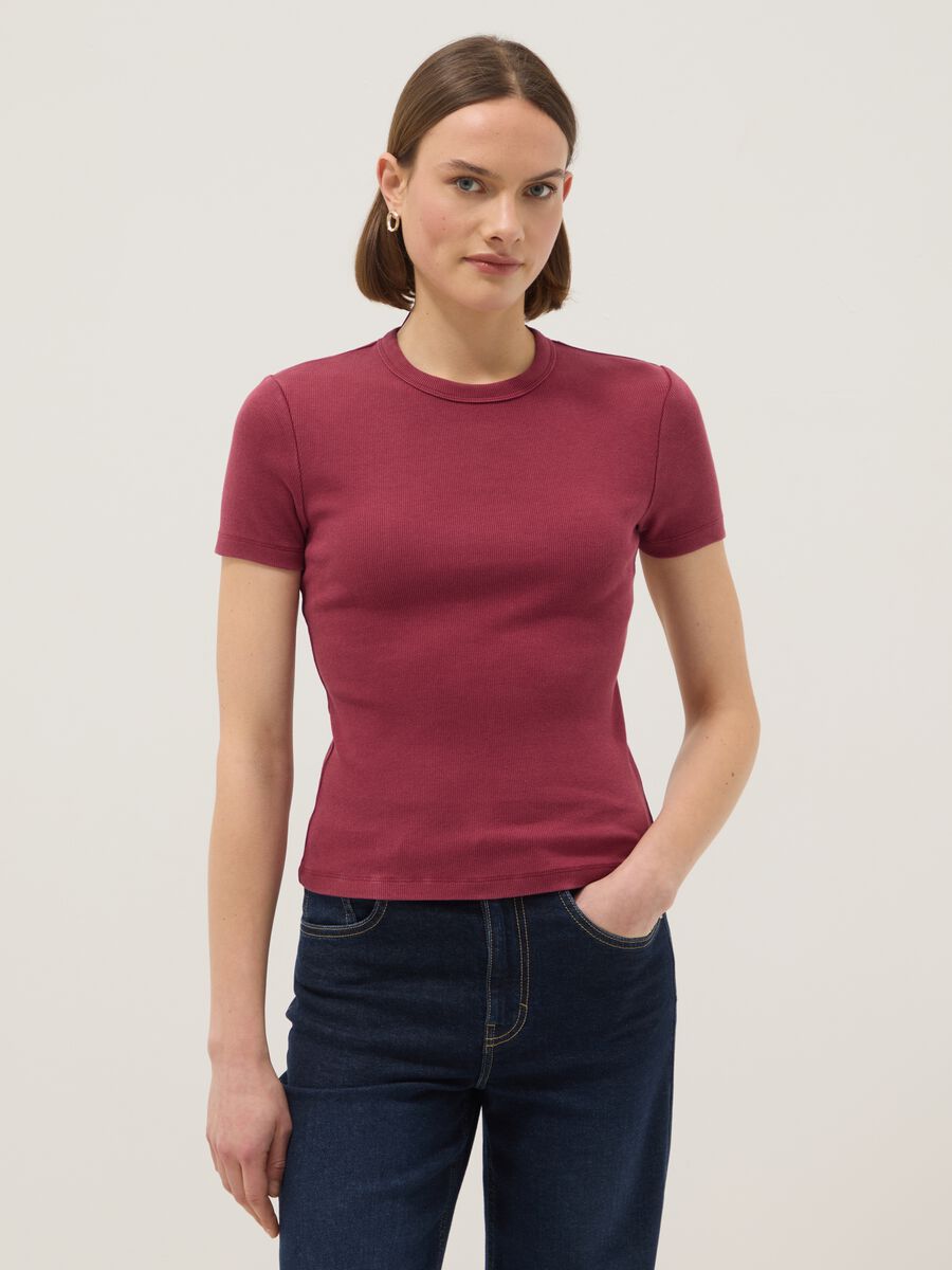 Red stretch cotton crew-neck t-shirt slim fit_0