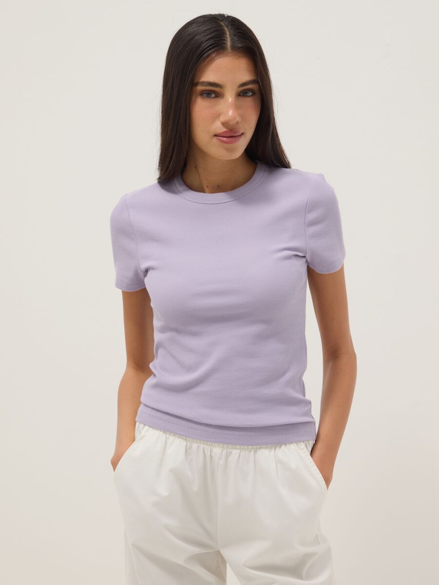 Purple fitted short-sleeve stretch cotton T-shirt_1