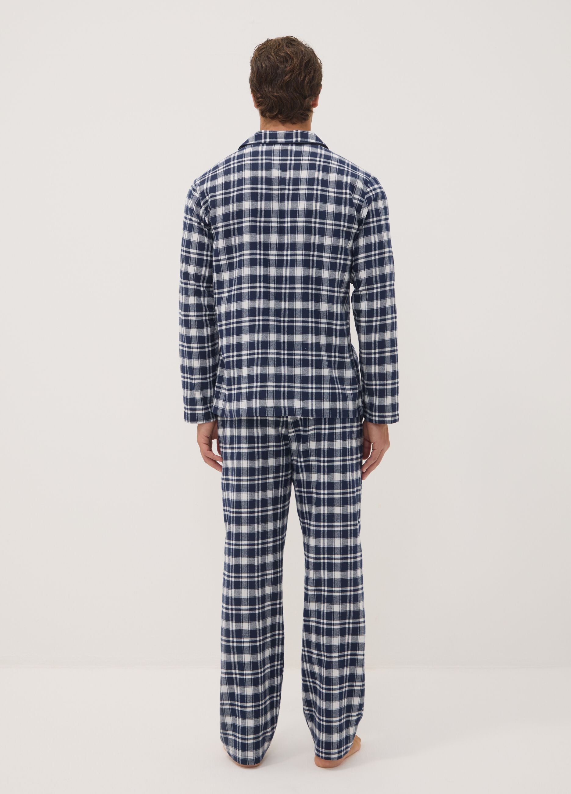 White and blue organic cotton flannel pyjamas, regular fit