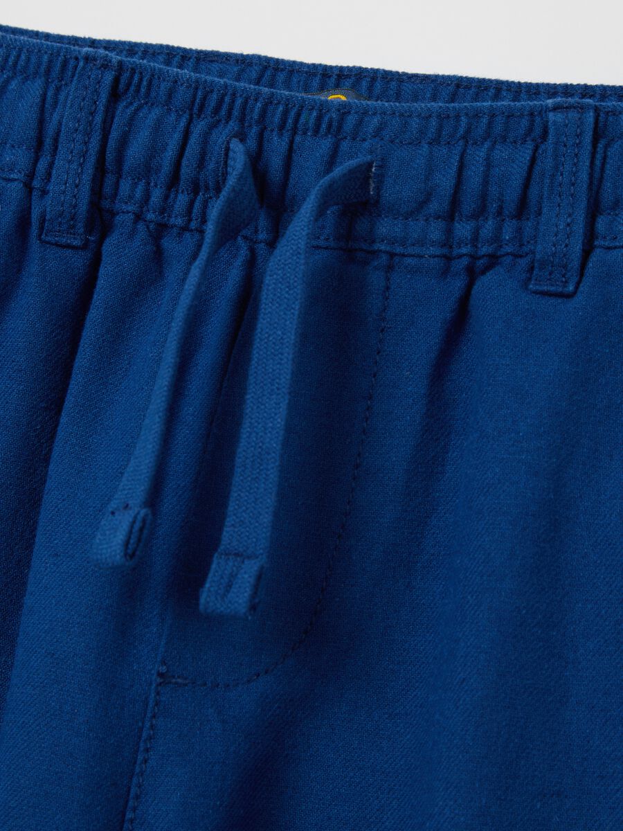 Blue trousers in cotton and linen with drawstring_3