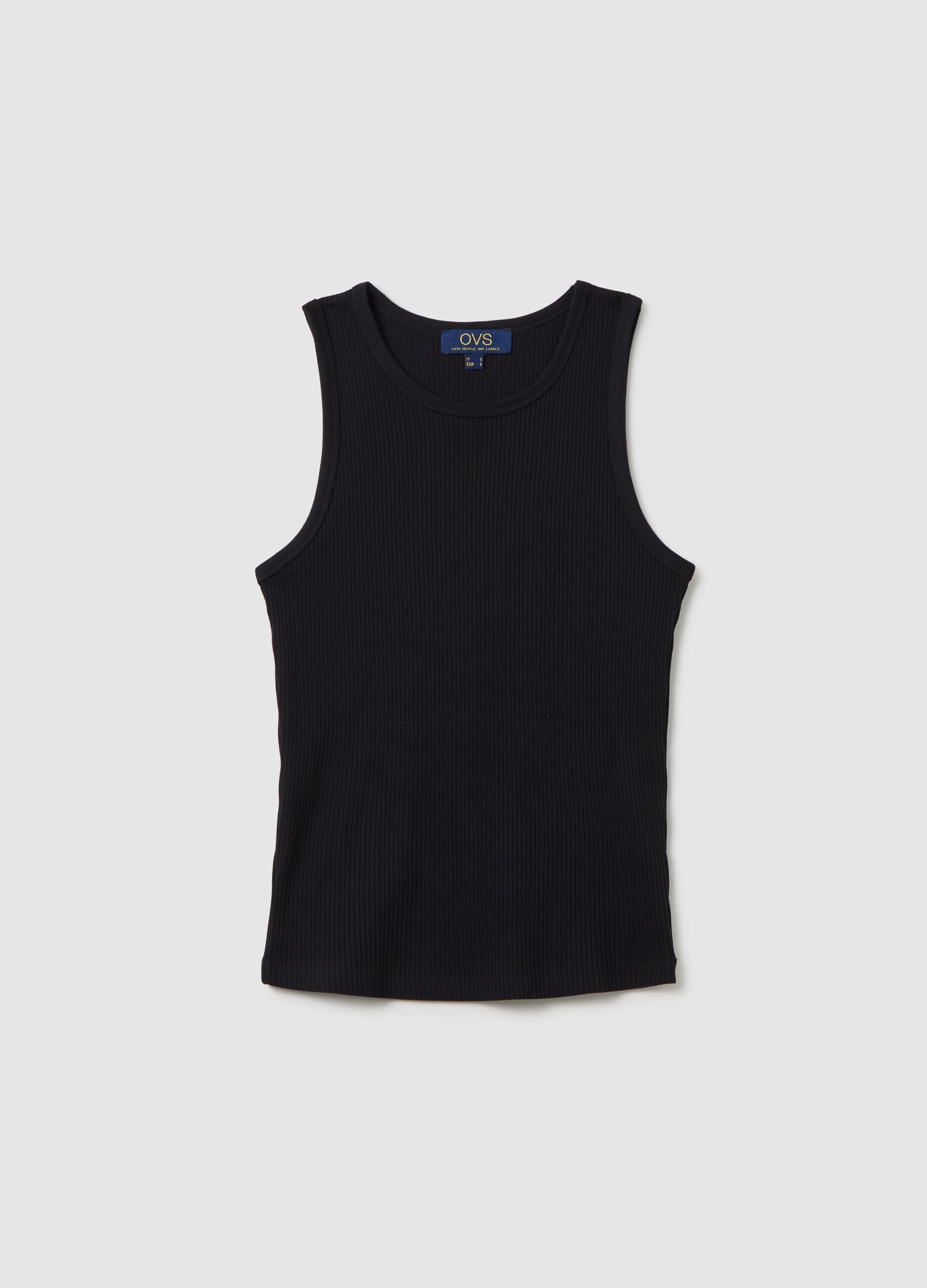 Black stretch cotton tank top by Ovs
