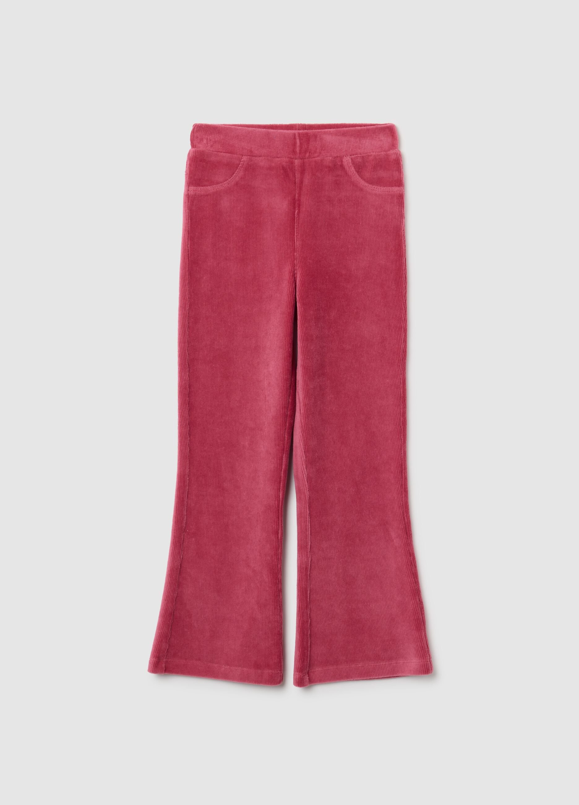 Girls' Pink Cotton Blend Flared Trousers