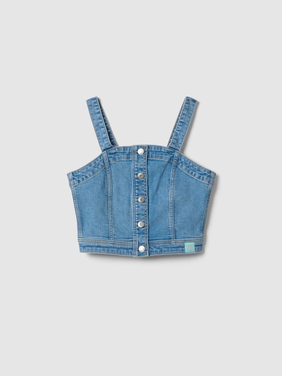Top corto in cotone denim elasticizzato blu da ragazza slim fit _0