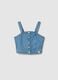 Blue Stretch Denim Cotton Crop Top for Girls Slim Fit_0