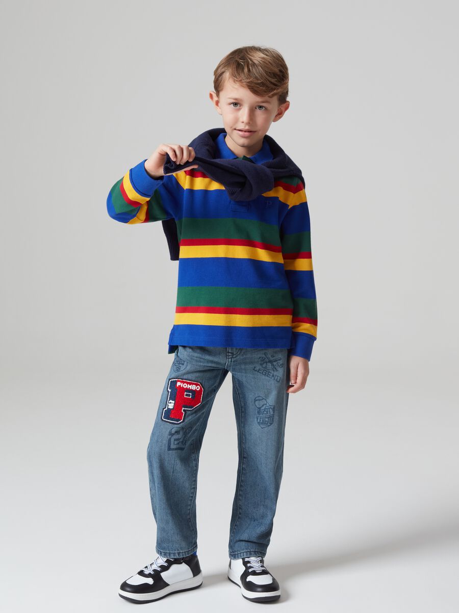 Polo in cotone a righe con ricamo_0