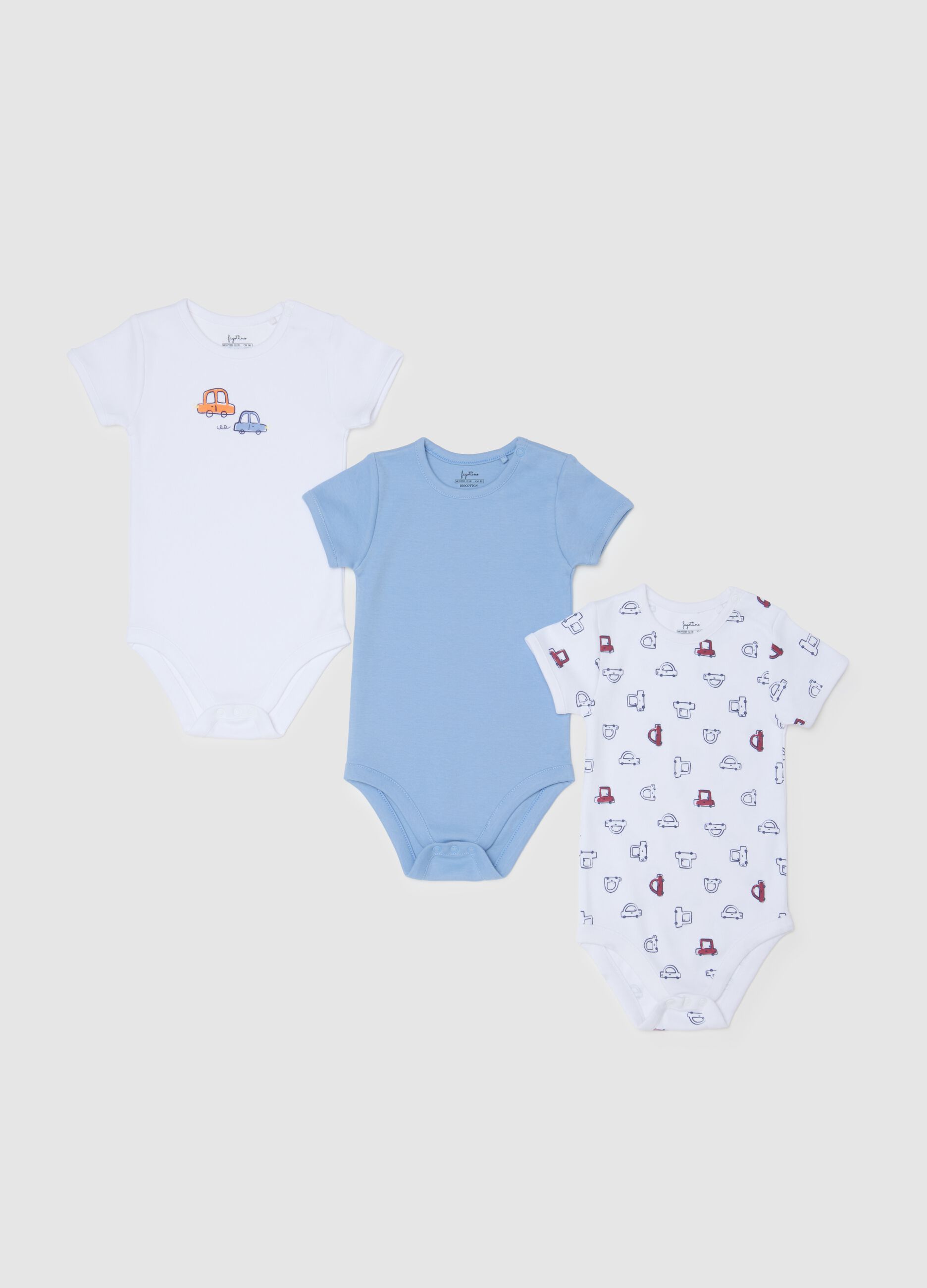 Children's multicolour pure cotton bodysuit tripack set