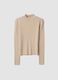 Beige ribbed viscose-blend top with high neck_4