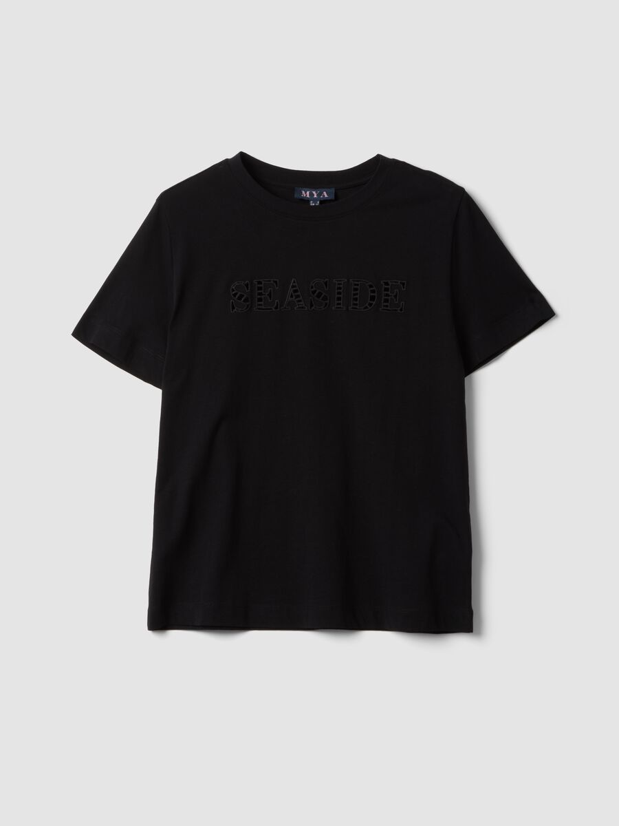 Black pure cotton short-sleeve T-shirt_0