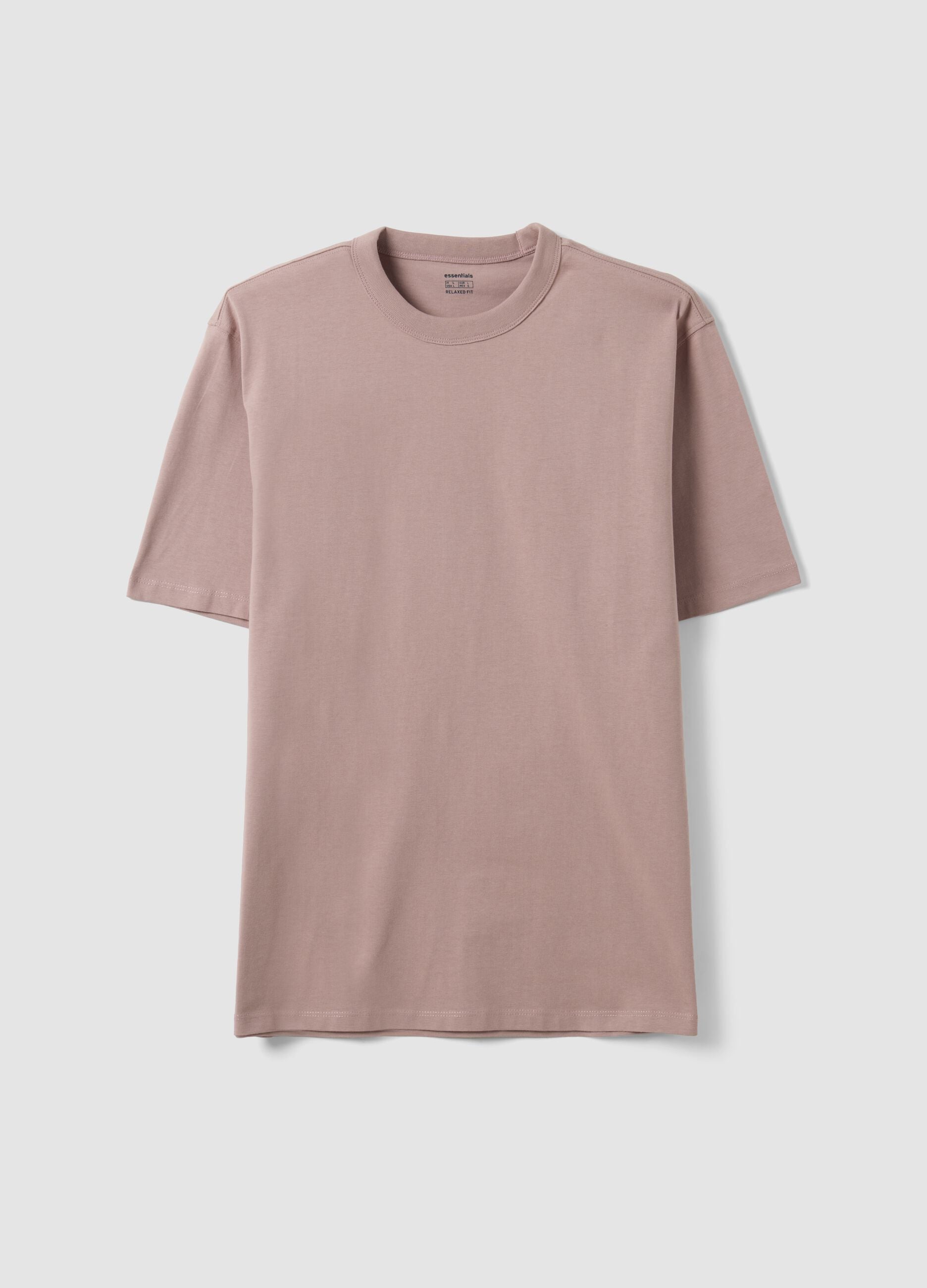 Pink pure cotton crew-neck T-shirt, relaxed fit