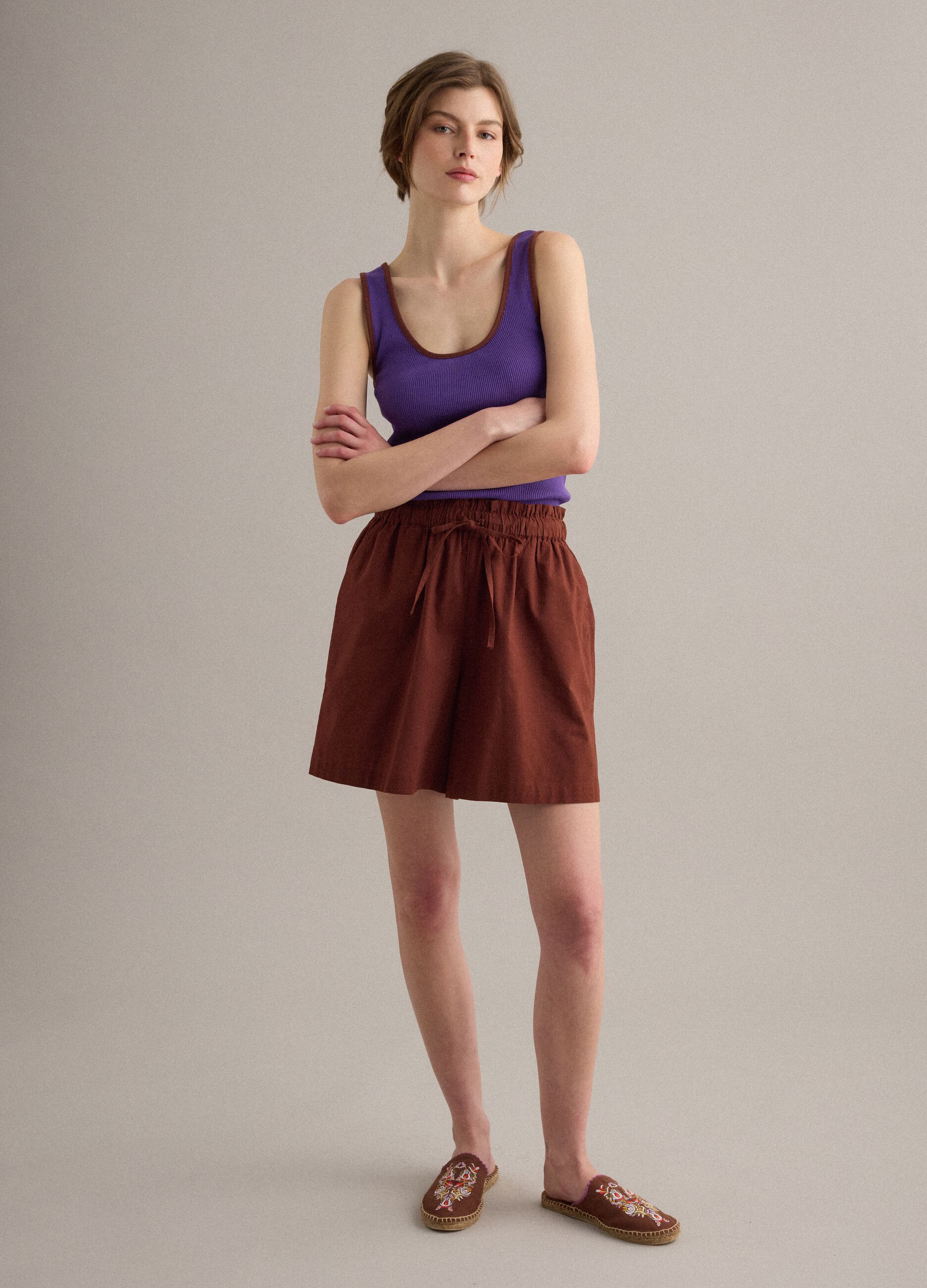 Tank top viola in puro cotone a costine