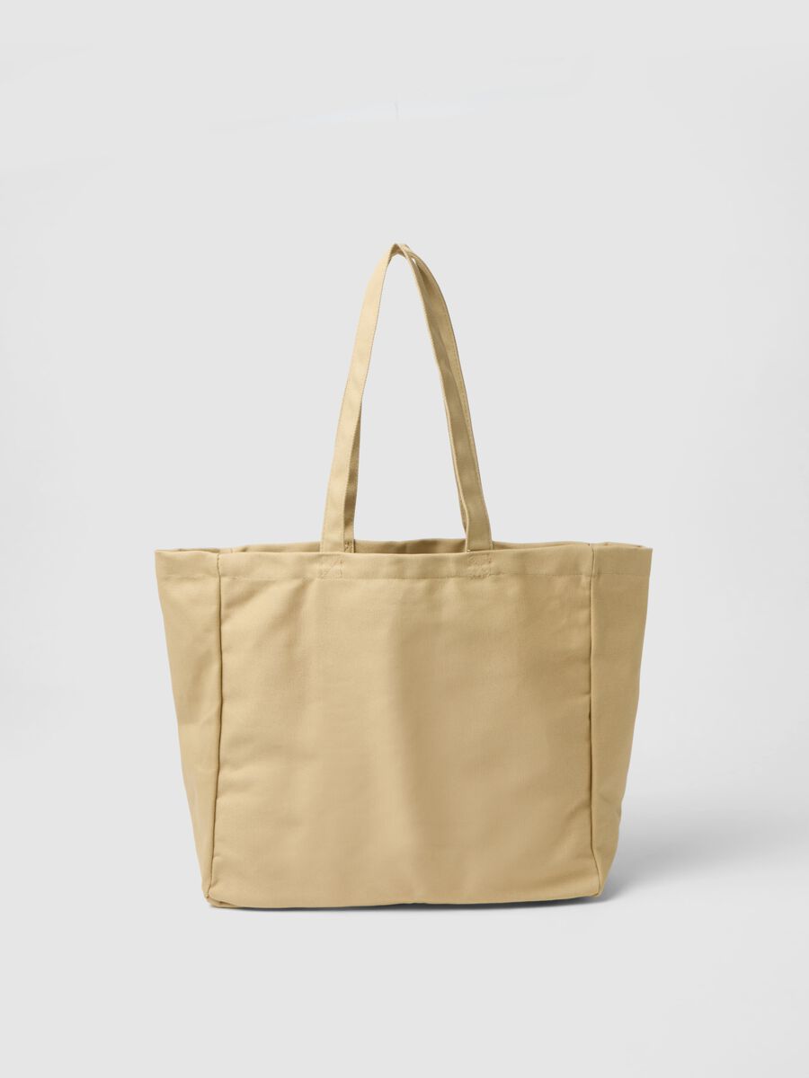 Borsa shopper in cotone beige con manici robusti_0