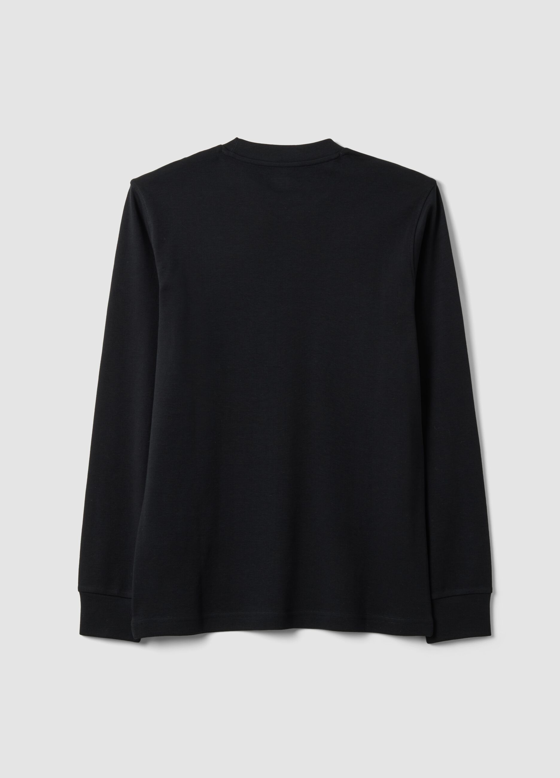 T-shirt nera in puro cotone girocollo a maniche lunghe regular fit