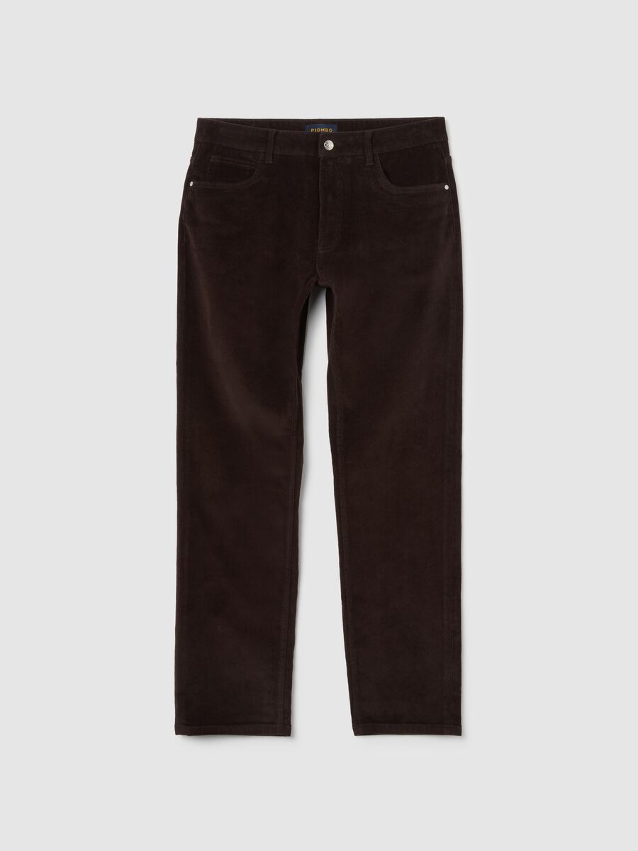 Brown stretch cotton regular fit trousers_4