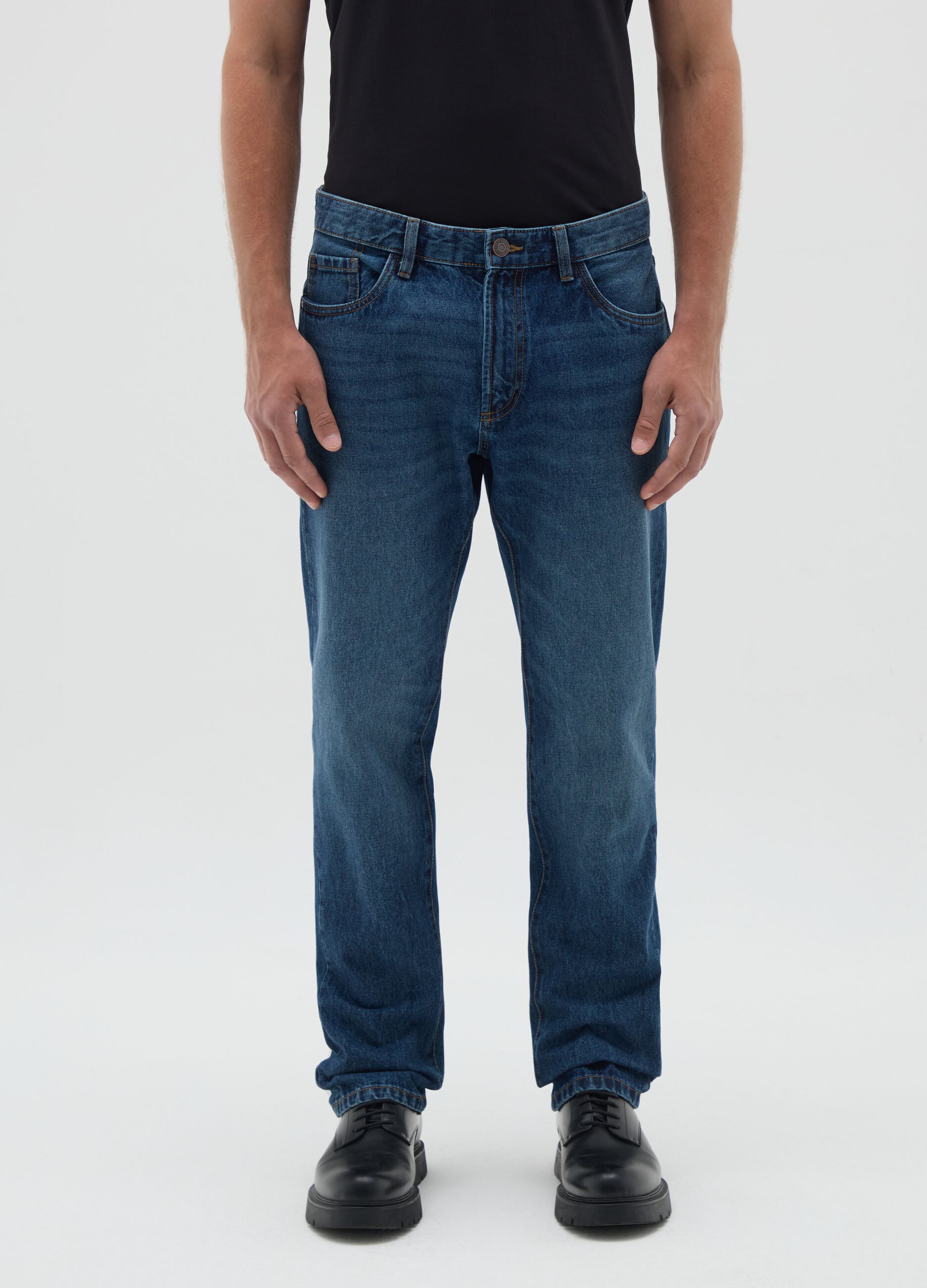 Regular fit blue pure cotton jeans
