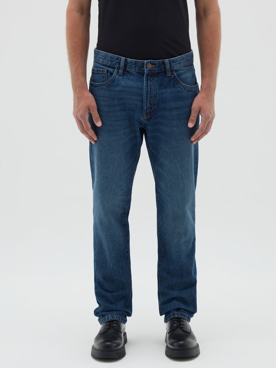 Regular fit blue pure cotton jeans_1